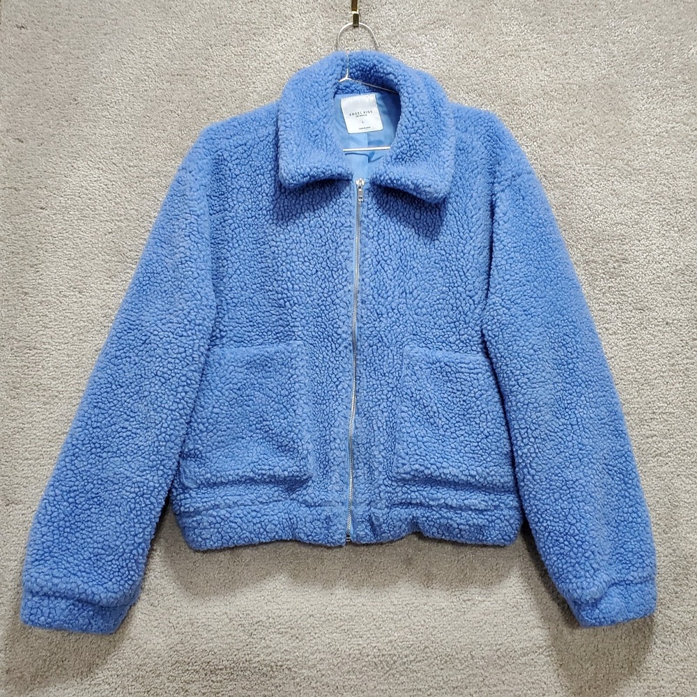 Angel Kiss Jacket Women Large Blue 100% Polyester Fleece Sherpa Pockets Full Zip